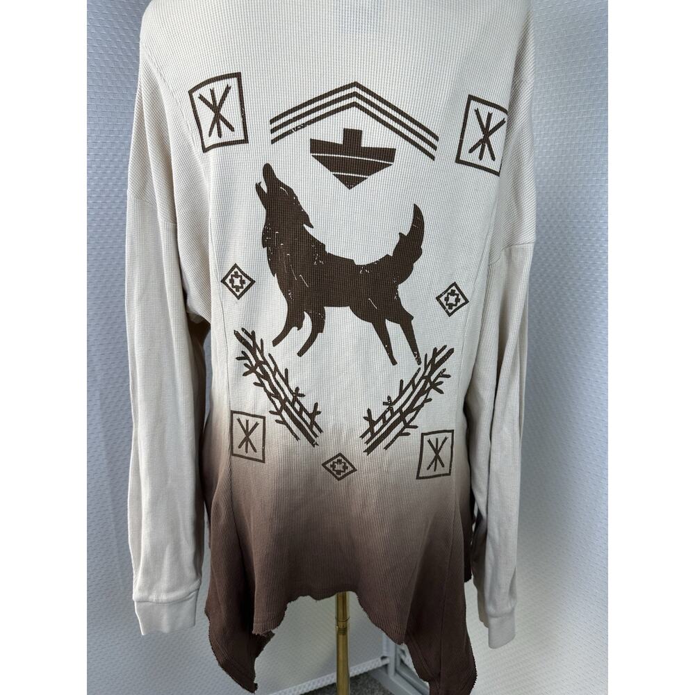 Western Boho Ombré Hoodie, Jacket Wolf Graphic, Southwestern, Tribal Large - Picture 11 of 15